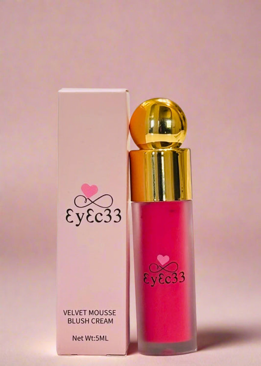 Eyec33 blush cream with pink packaging on a pink background